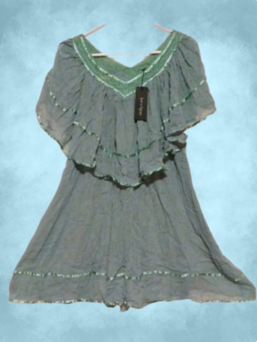 Love Spray Sage Oversized Sheer Airy Tunic Dress L Boho Cottagecore Festival